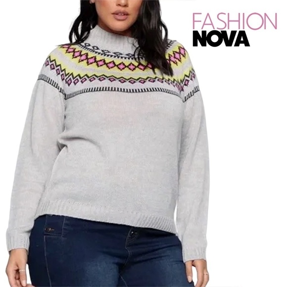 Fashion Nova Sweater Icelandic Inspired Champagne Showers Pullover Fair Isle - Picture 10 of 12
